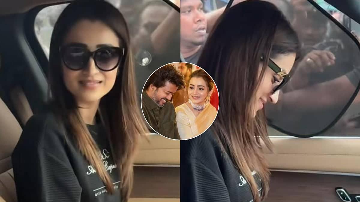 Trisha Krishnan Blushes When Fan Mentions Vijay at Screening