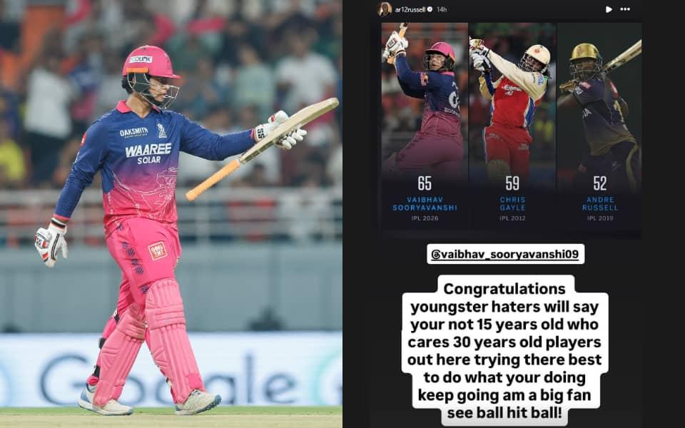 Vaibhav Suryavanshi Smashes Runs, Andre Russell Cheers Him On