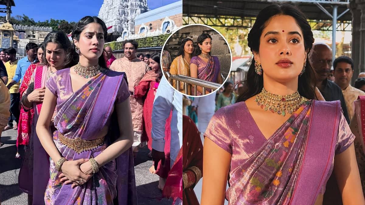 Janhvi Kapoor Dazzles in Floral Saree at Tirumala Temple Visit