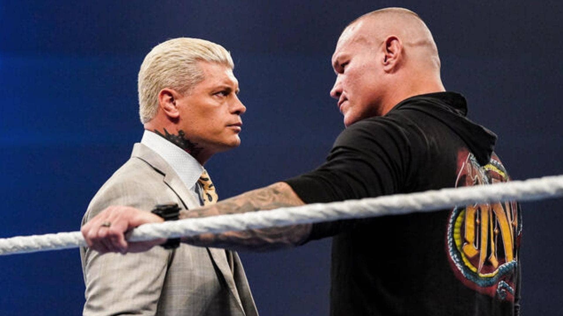 Randy Orton delivers a smackdown to Cody Rhodes with McAfee